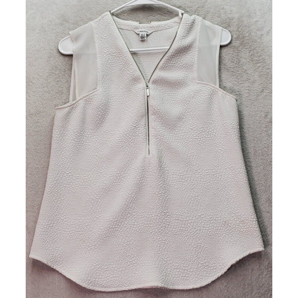 Calvin Klein Tank Top Womens Size XS White Polyester Sleeveless V Neck Half Zip‎ - Picture 1 of 7